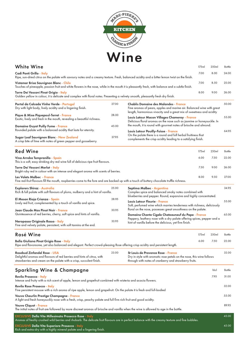 Marc Pierre's Kitchen Wine & Cocktail Menu PDF download