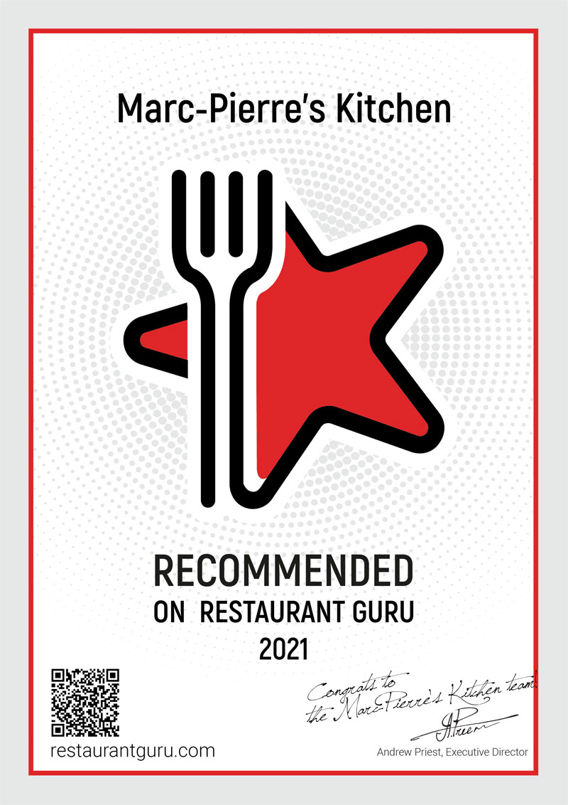 Image of Marc-Pierre's Kitchen's Restaurant Guru 2021 Certificate